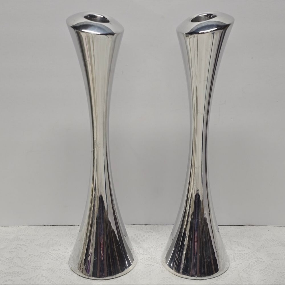 NAMBE AQUILA CANDLE STICK HOLDERS 2008 BY LOU HENRY MODERNIST METAL ART 10"